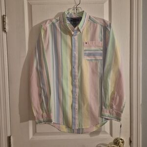 Tommy Hilfiger Pastel Multi-Stripe Button-Down Shirt - Pink Blue Yellow Green